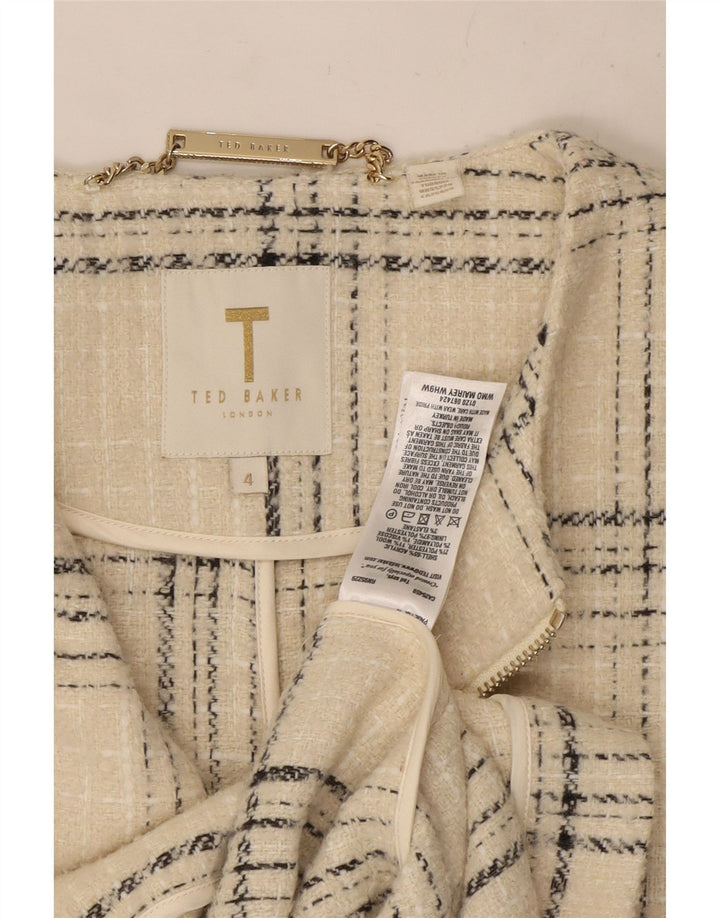 Ted Baker Abrigo para mujer Talla 4 Grande Acrílico a cuadros blanquecinos