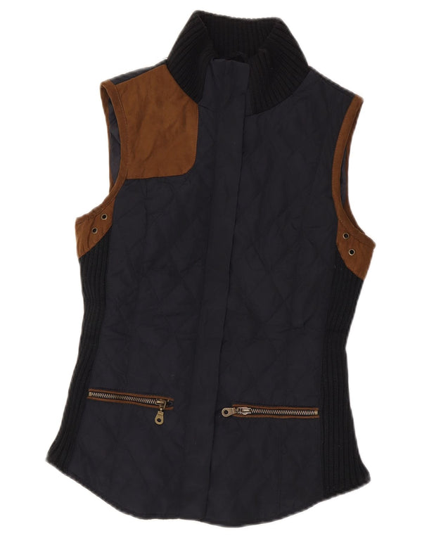 Zara Mujer Chaleco Acolchado UK 6 XS Azul Marino Colorblock Poliéster