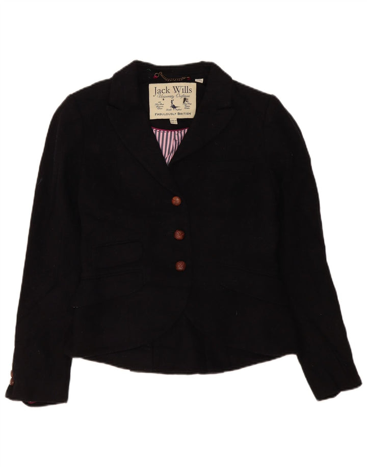 Jack Wills Chaqueta tipo blazer de 3 botones para mujer UK 10 Small Black Wool
