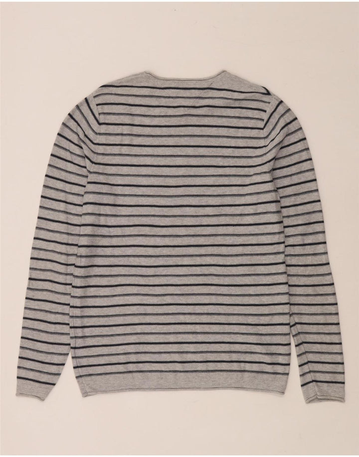 TOMMY HILFIGER Jersey de cuello redondo para hombre de algodón a rayas gris medio
