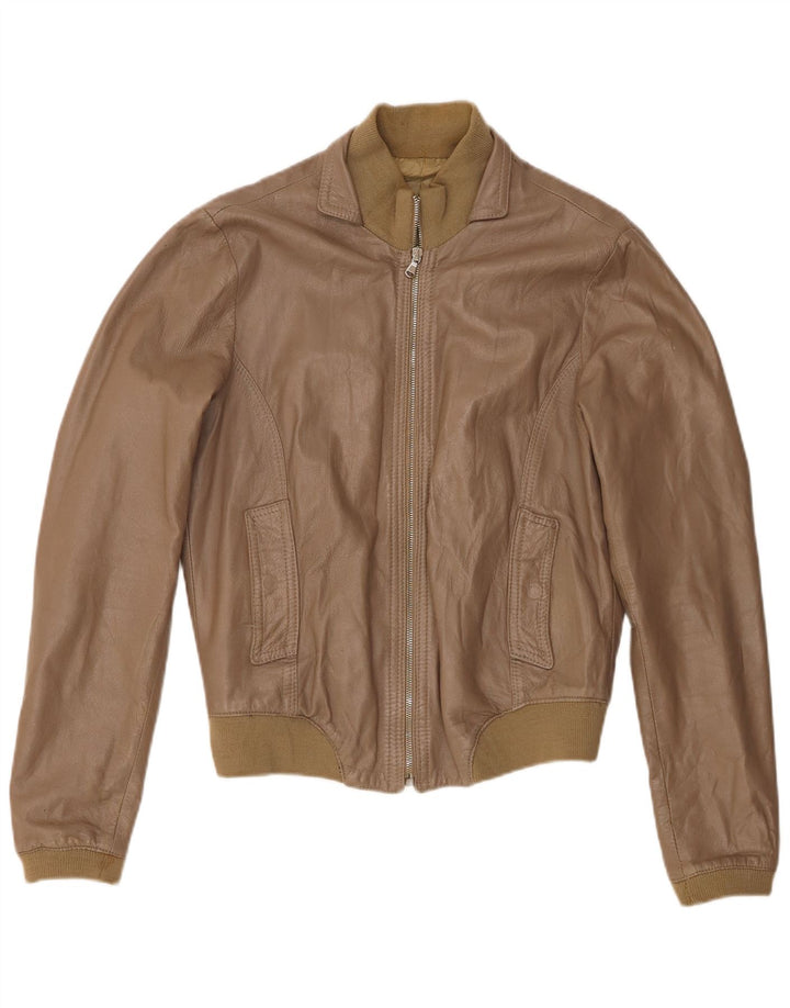 Vintage mujer bombardero chaqueta de cuero Reino Unido 18 XL cuero caqui