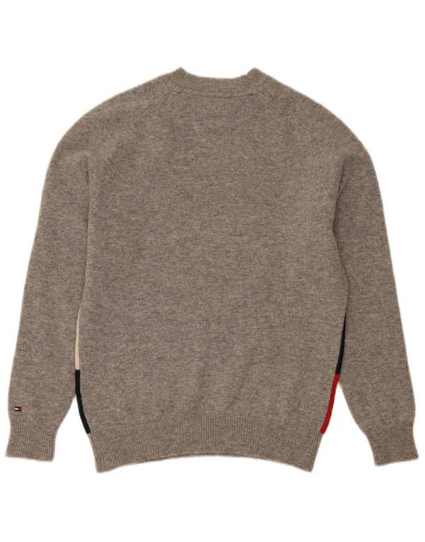 Tommy Hilfiger Suéter de cuello redondo para mujer UK 10 Small Grey Geométrico