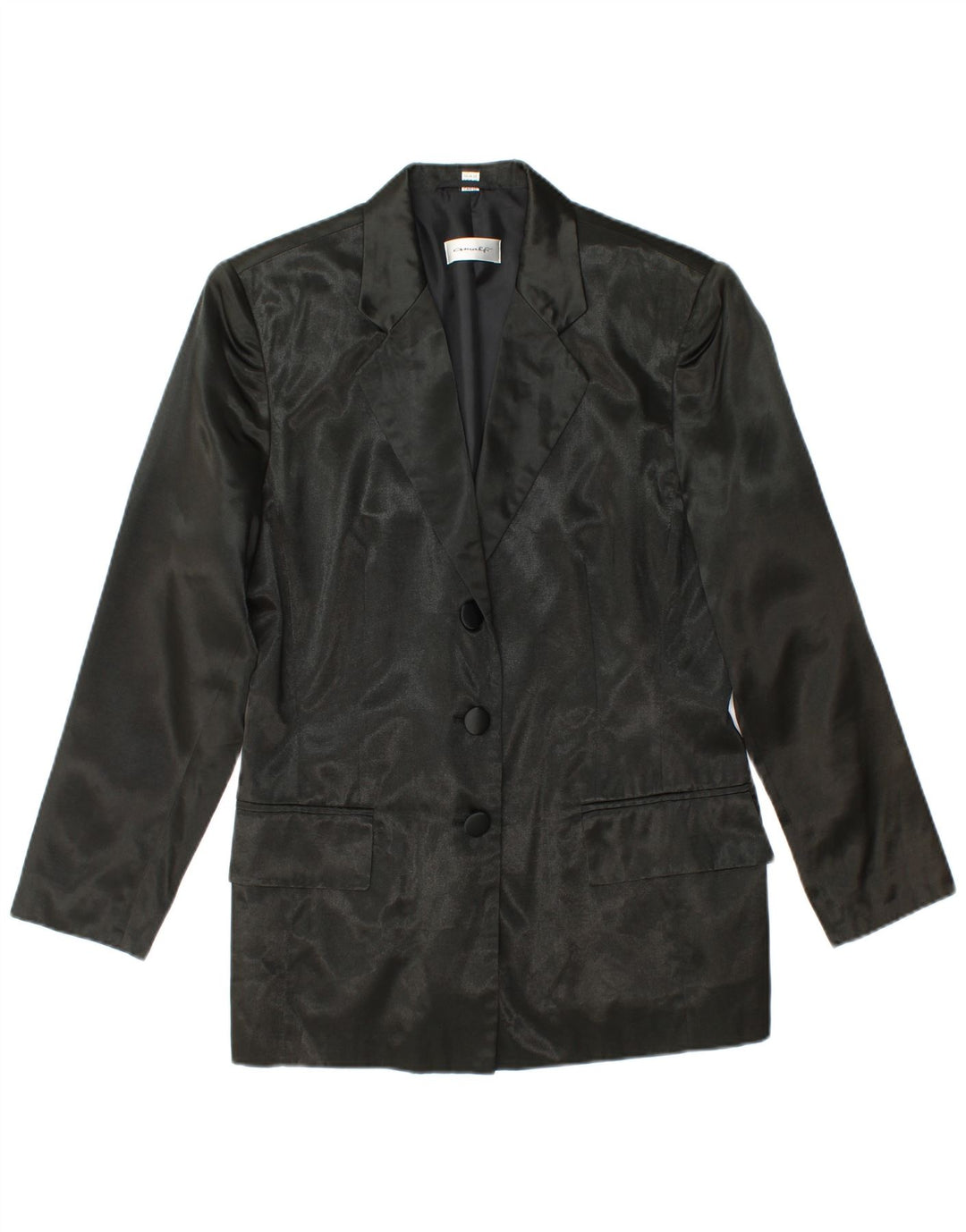 VINTAGE Chaqueta Blazer de 3 Botones para Mujer Reino Unido 12 Viscosa Negra Mediana