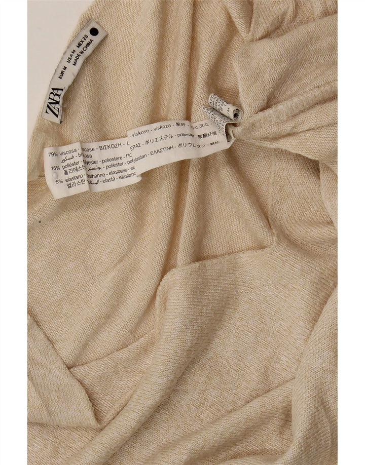 Zara - Jersey con cuello en V para mujer, talla 42, viscosa beige mediana
