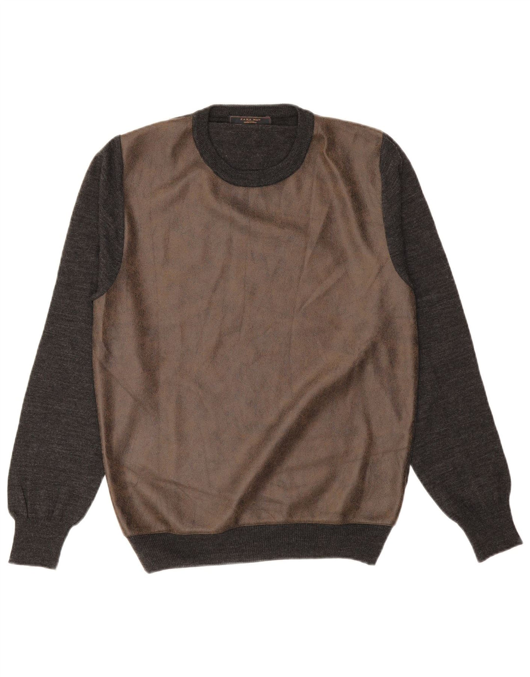 ZARA Hombre Jersey Con Cuello Redondo Acrílico Color Block Gris Grande