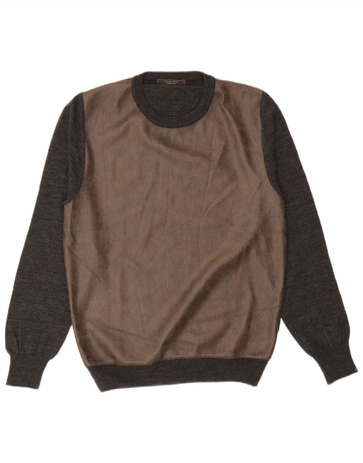 ZARA Hombre Jersey Con Cuello Redondo Acrílico Color Block Gris Grande