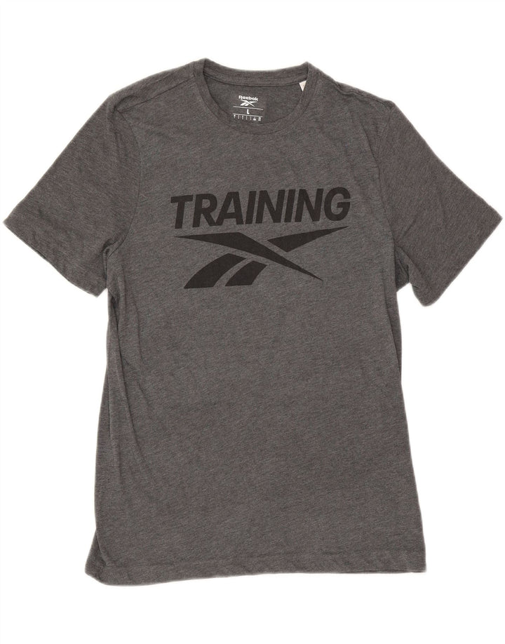 Reebok Camiseta gráfica de ajuste regular para hombre Top grande de poliéster moteado gris