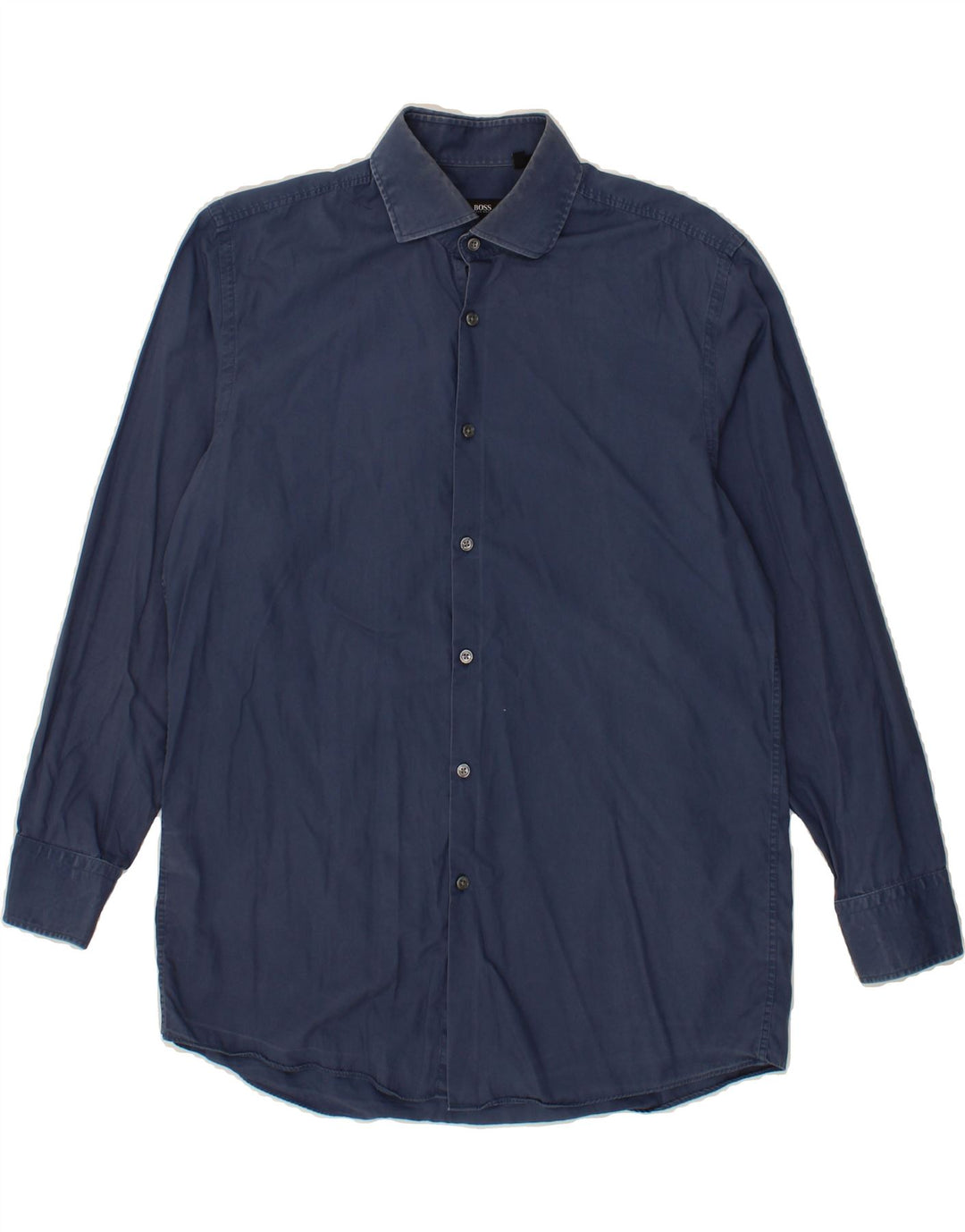 HUGO BOSS Mens Sharp Fit Shirt Size 16 Large Navy Blue Cotton Vintage Hugo Boss and Second-Hand Hugo Boss from Messina Hembry 