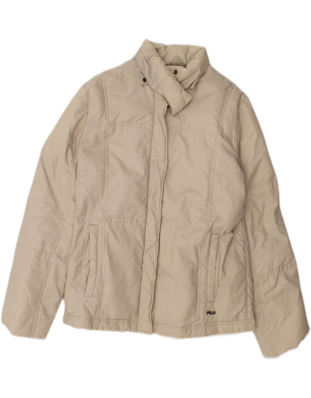 FILA Womens Oversized Padded Jacket UK 10 Small Beige Polyamide Vintage Fila and Second-Hand Fila from Messina Hembry 