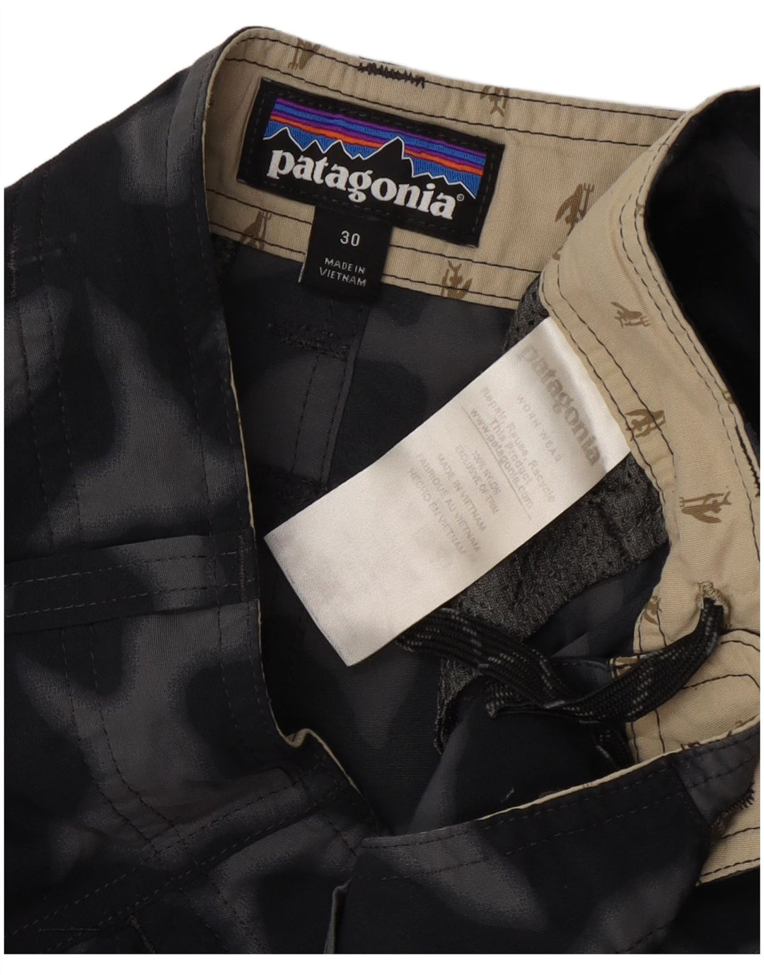 Shorts Cargo Patagonia Hombre W30 Medium Nylon Camuflaje Negro