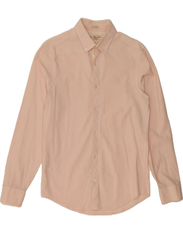 PENGUIN Mens Heritage Slim Fit Shirt Small Pink Gingham Cotton Vintage Penguin and Second-Hand Penguin from Messina Hembry 