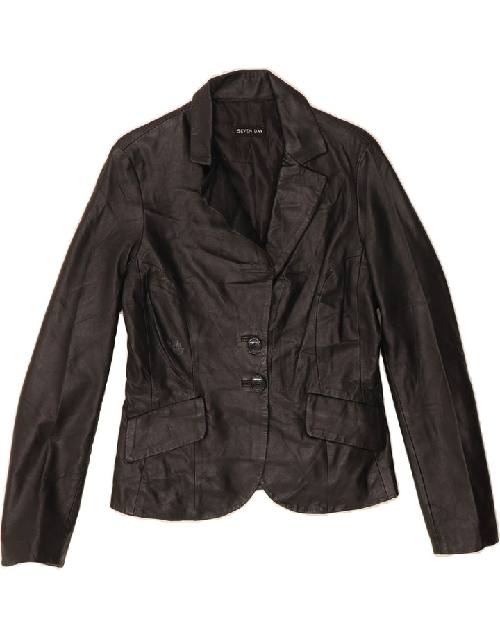 VINTAGE Womens 2 Button Leather Blazer Jacket IT 44 Medium Black Leather Vintage Vintage and Second-Hand Vintage from Messina Hembry 