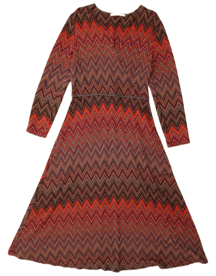 Donatella Vestido largo de manga larga para mujer IT 44 Medium Multicolor Chevron