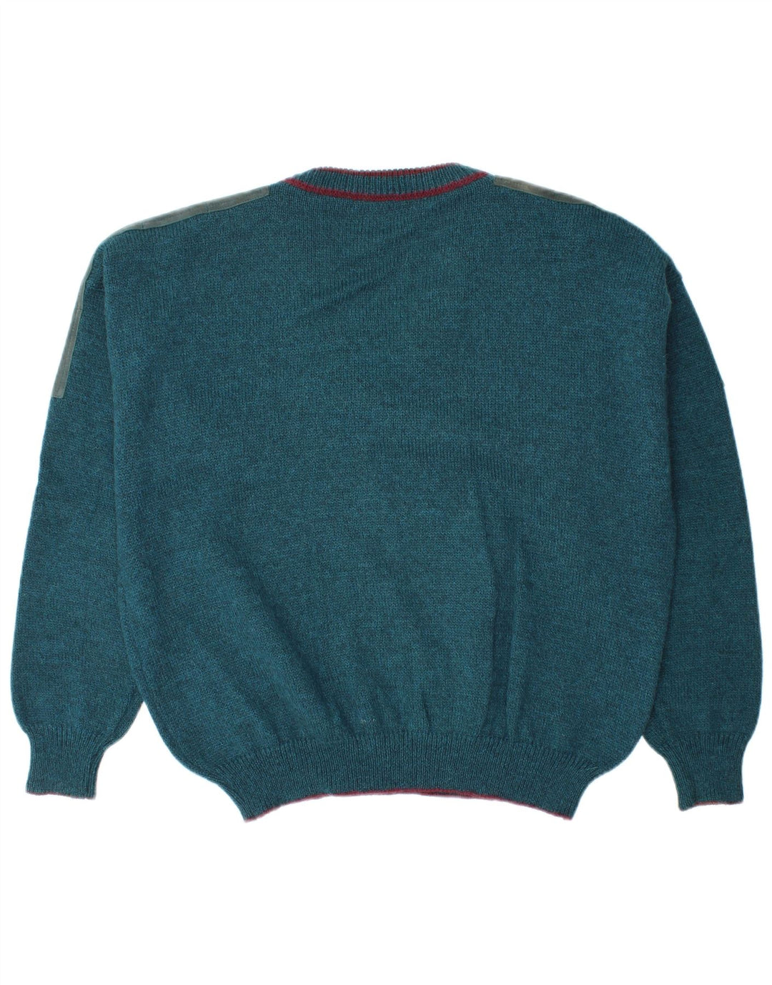 Vintage hombres V-cuello jumper suéter grande azul colorblock lana