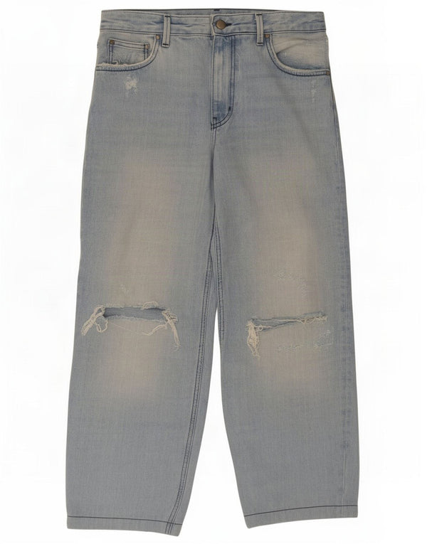 Zara Jeans Sueltos Desgastados De Cintura Alta Para Mujer EU 38 Small W28 L26 Azul