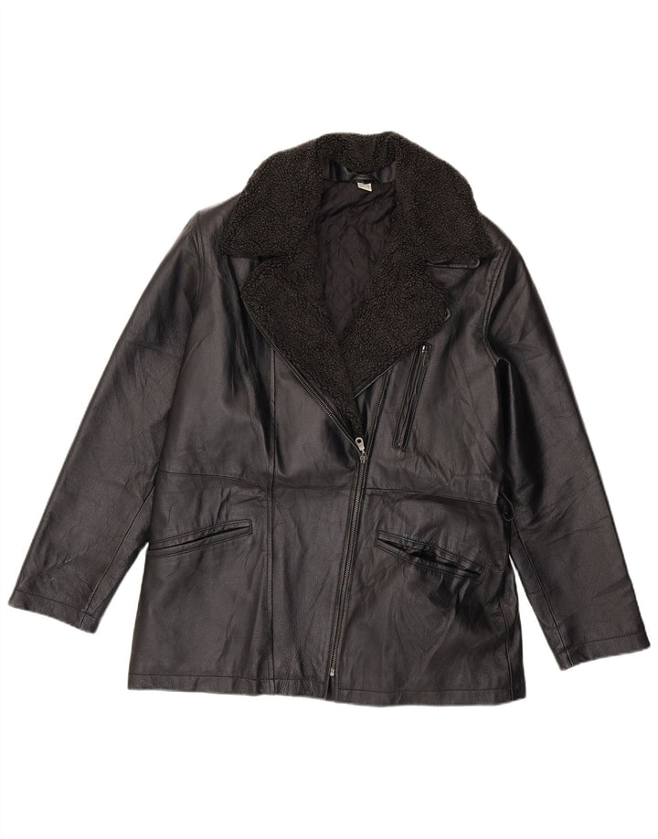 VINTAGE Chaqueta biker de cuero para mujer Reino Unido 16 Cuero negro grande