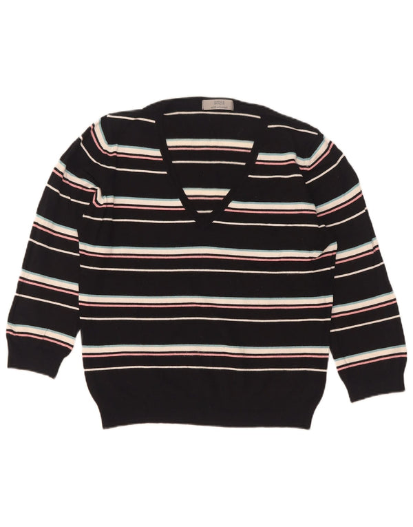Marks & Spencer Suéter con Cuello en V para Mujer UK 46 Grande Negro Rayas