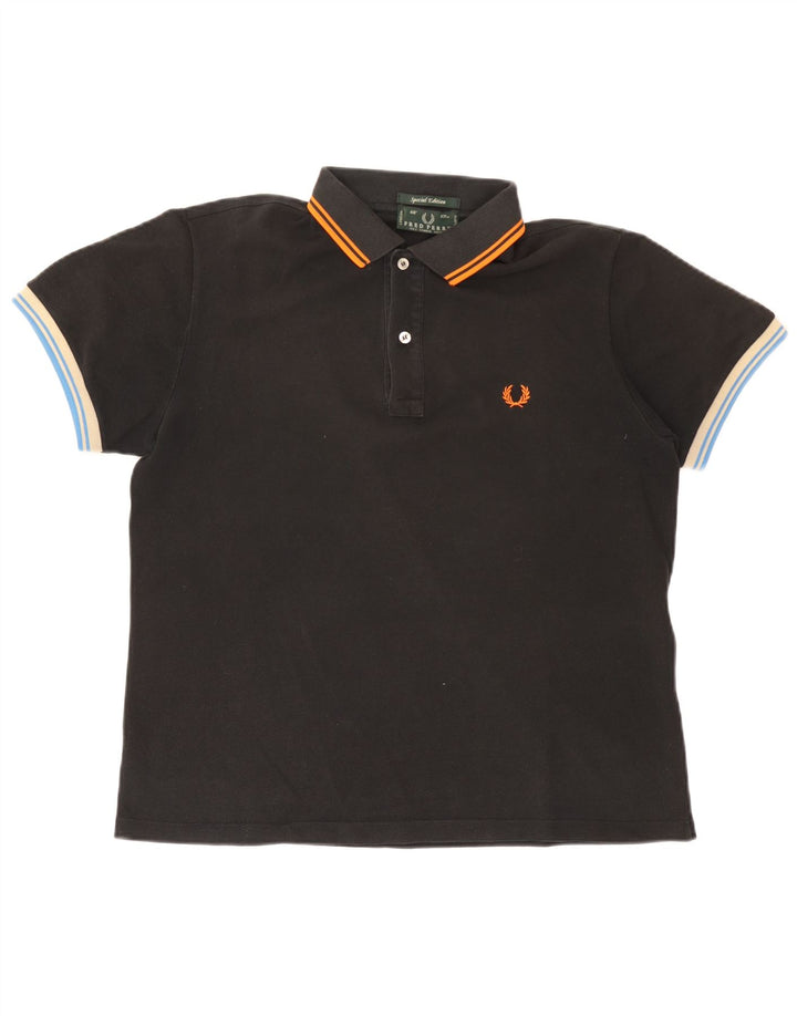 Fred Perry Polo para hombre grande de algodón negro