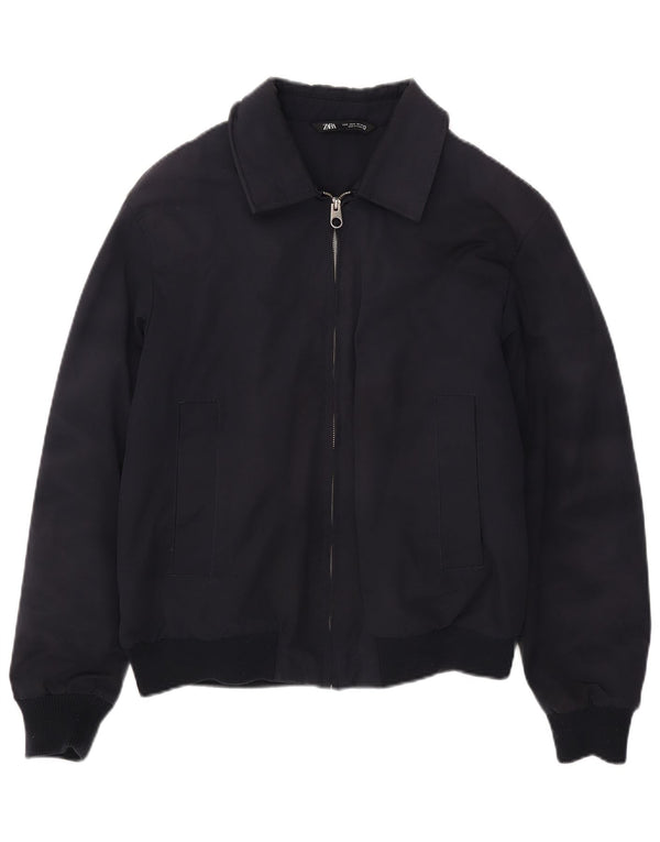 Zara Mens Bomber Jacket UK 38 Medium Azul Marino Poliéster