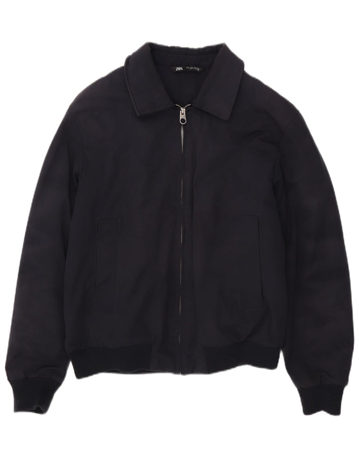 Zara Mens Bomber Jacket UK 38 Medium Azul Marino Poliéster