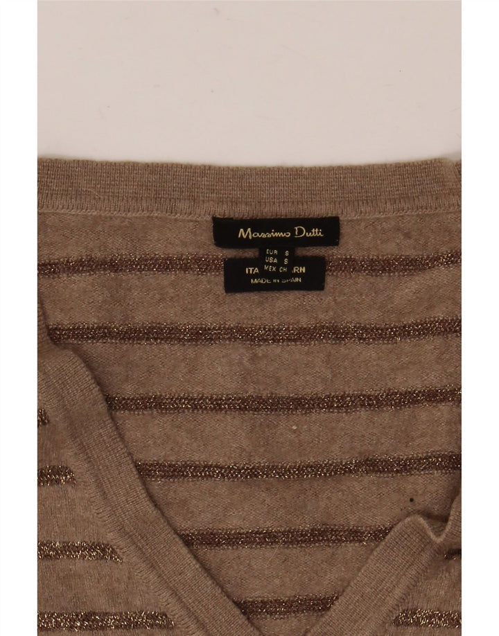 Massimo Dutti Jersey con Cuello en V para Mujer UK 10 Small Marrón Rayas