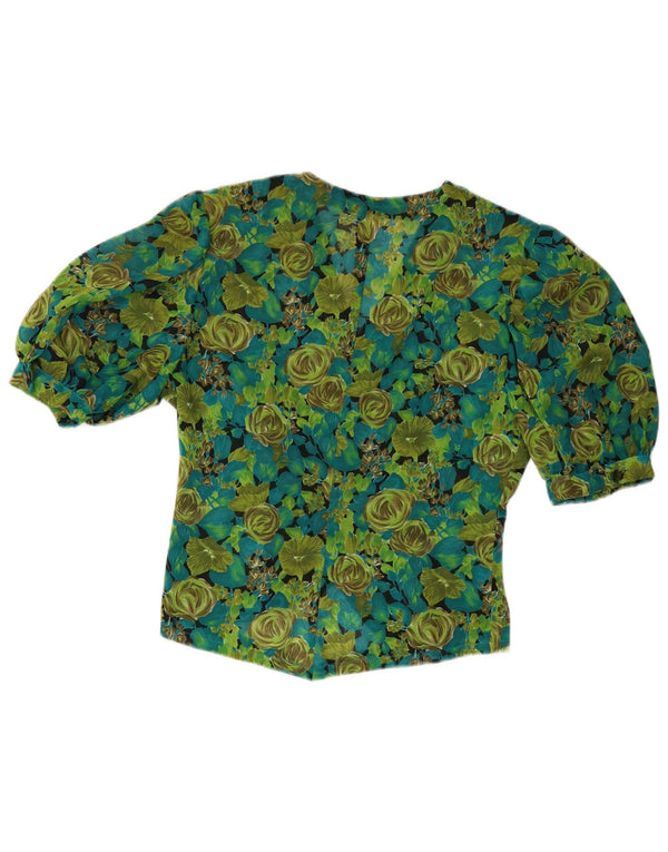 Vintage mujer camisa de manga corta blusa Reino Unido 8 pequeño verde floral