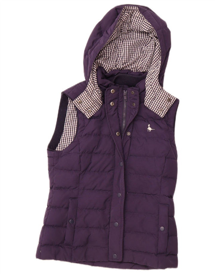 JACK WILLS Chaleco acolchado con capucha para mujer UK 10 Small Poliéster azul marino