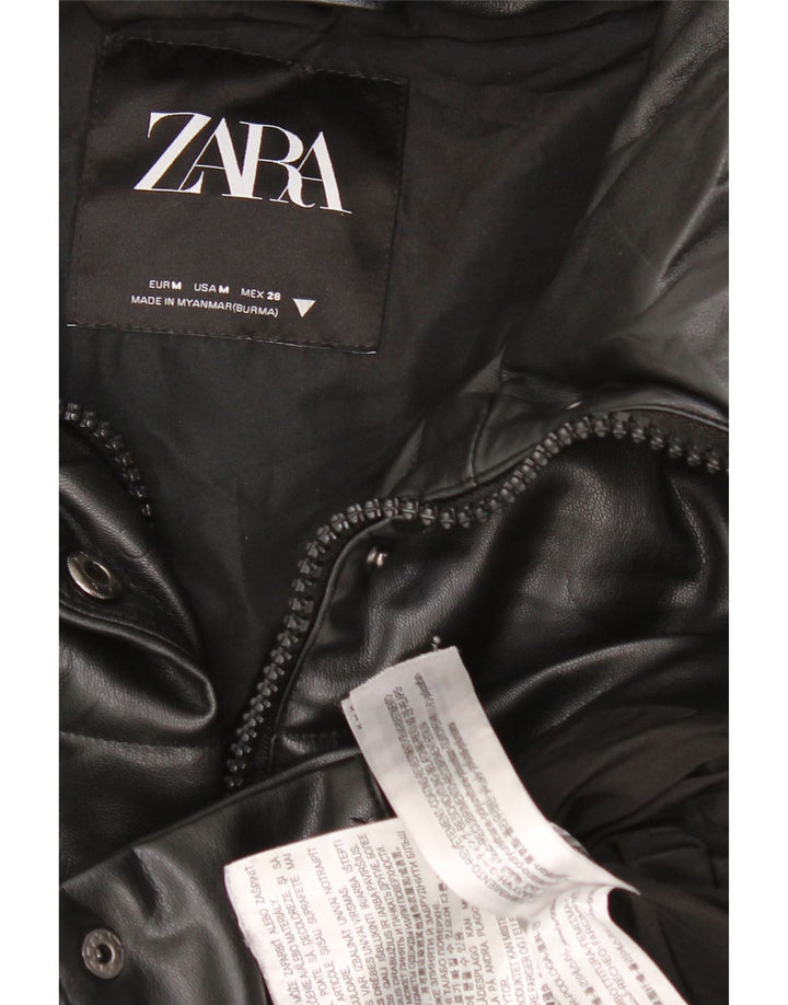 ZARA Womens Padded Gilet UK 14 Medium Black Polyurethane Modern