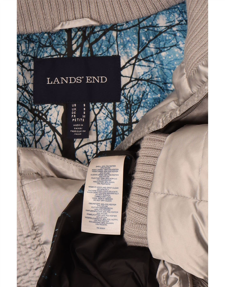 Lands End Chaqueta acolchada con capucha para mujer Petite UK 10 Small Silver Poliéster