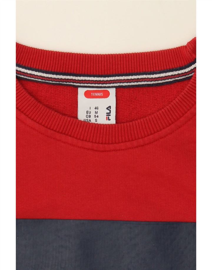 FILA Mens Graphic Sweatshirt Jumper Medium Red Colourblock Cotton Vintage Fila and Second-Hand Fila from Messina Hembry 