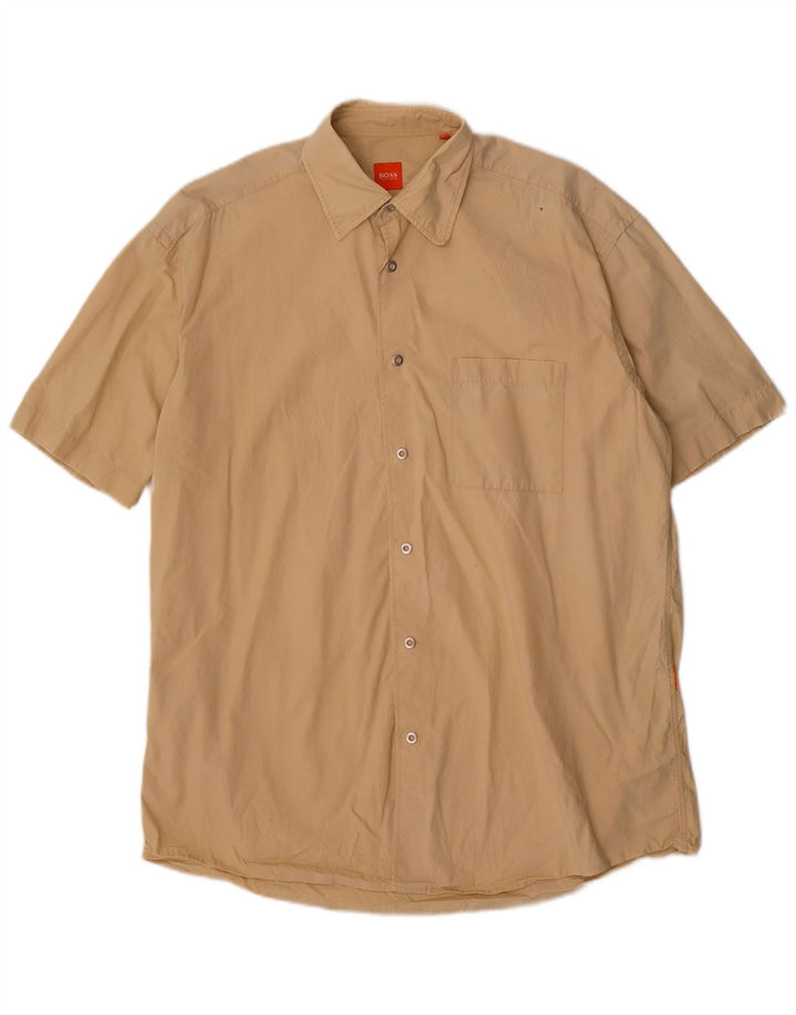 Camisa Hugo Boss Hombre Manga Corta Algodón Beige Medio