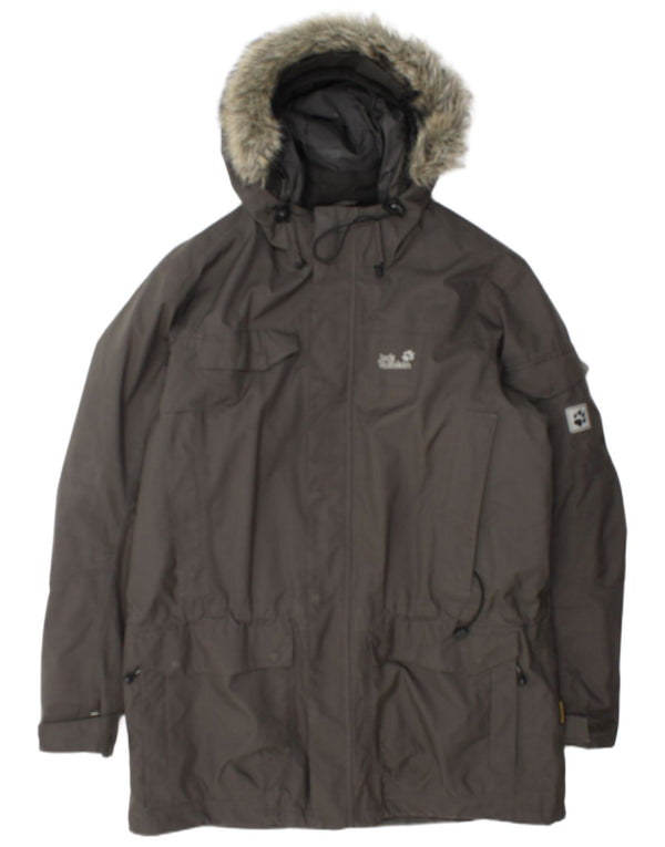 Jack Wolfskin Mens Hooded Sherpa Parka Jacket UK 44/46 XL Grey Polyester