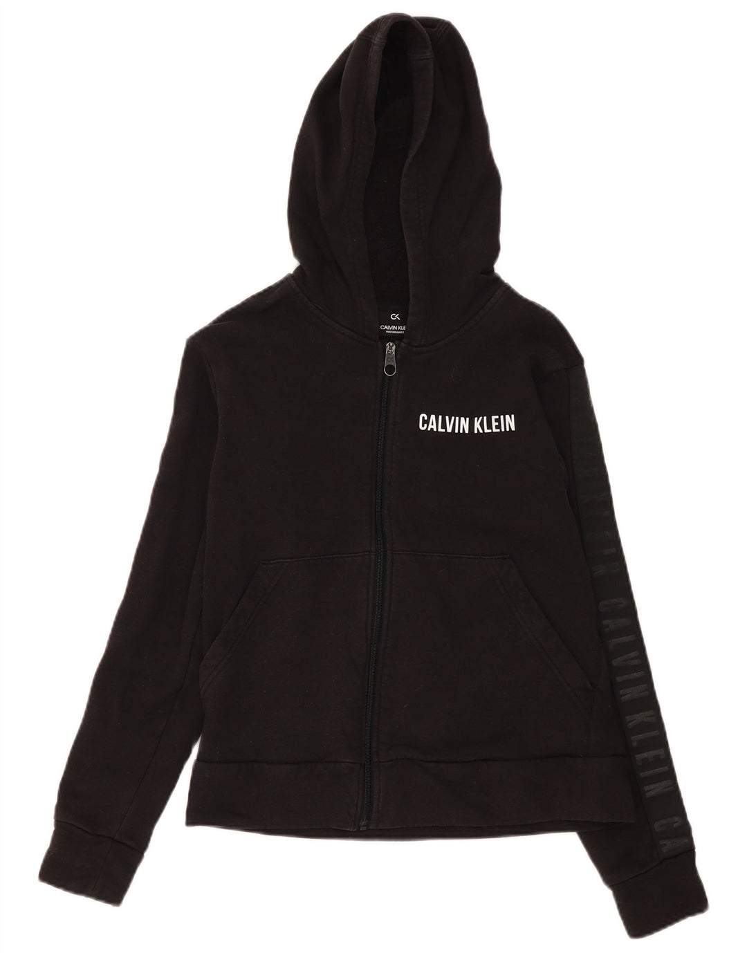 Calvin Klein Suéter con capucha y cremallera para mujer UK 14 Mediano Negro