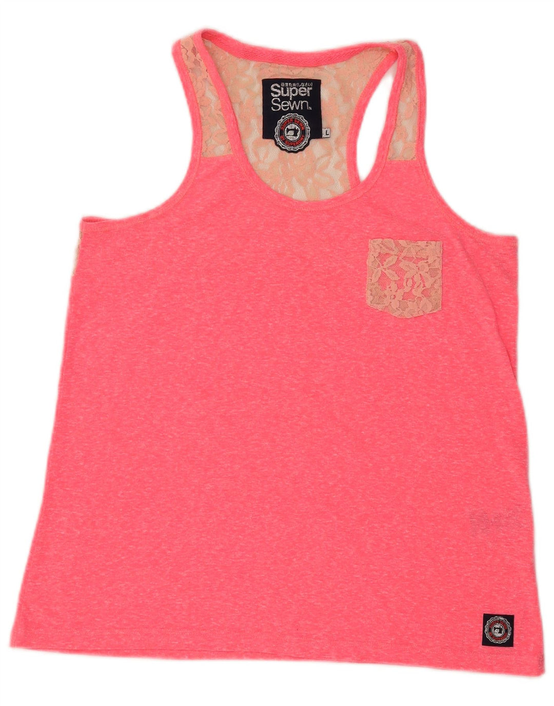 SUPERDRY Top sin mangas para mujer UK 40 Large Pink Moteado Poliamida