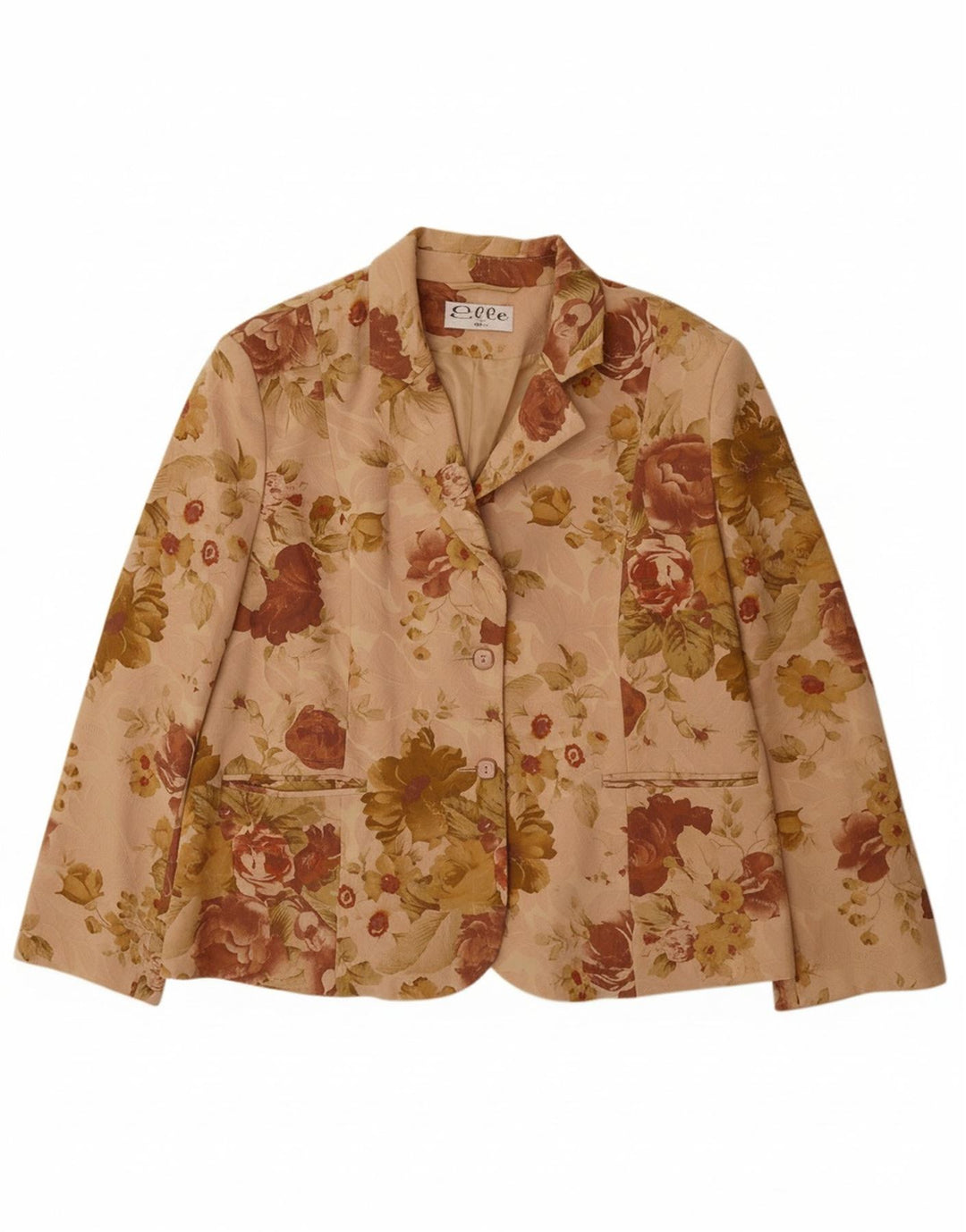 ELLE Chaqueta tipo blazer de 2 botones para mujer UK 20 2XL Algodón floral beige