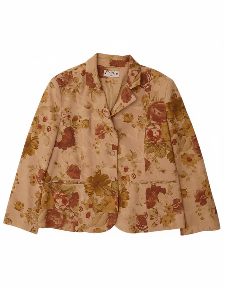 ELLE Chaqueta tipo blazer de 2 botones para mujer UK 20 2XL Algodón floral beige