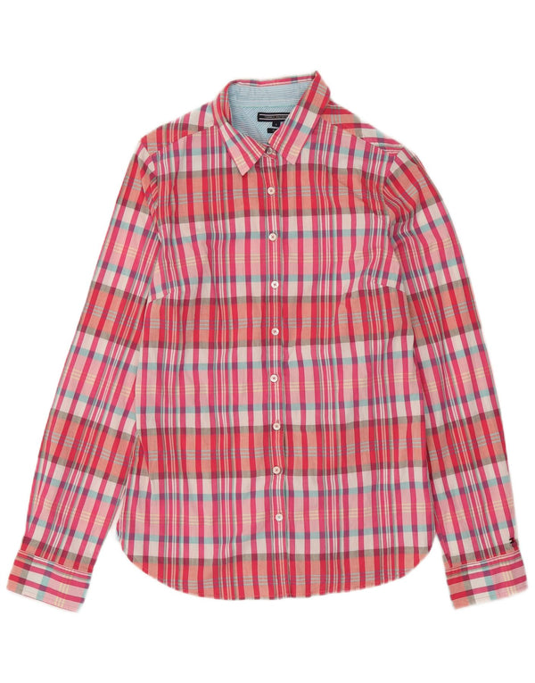 TOMMY HILFIGER Camisa ajustada para mujer US 8 Algodón a cuadros rosa mediano