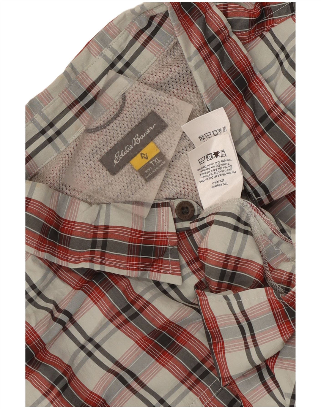 Eddie Bauer Camisa de manga corta para hombre XL Poliéster a cuadros rojos