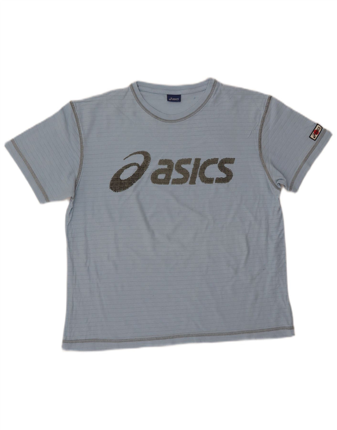 ASICS Camiseta gráfica para mujer Top UK 14 Azul medio Algodón a rayas