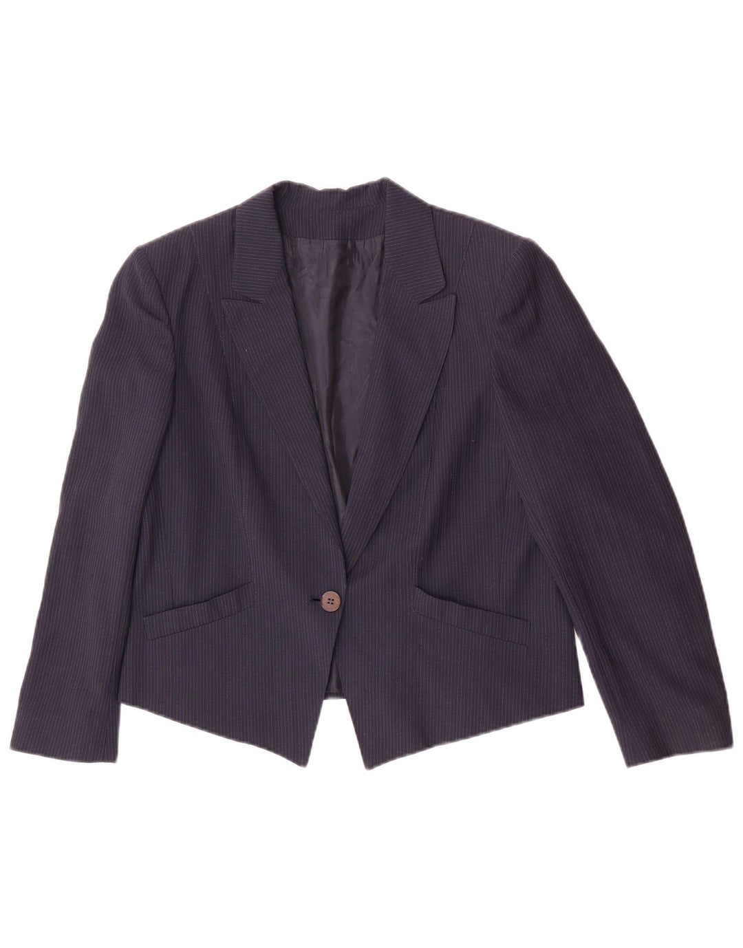 Vintage mujer 1 botón Blazer chaqueta IT 46 grande azul marino a rayas