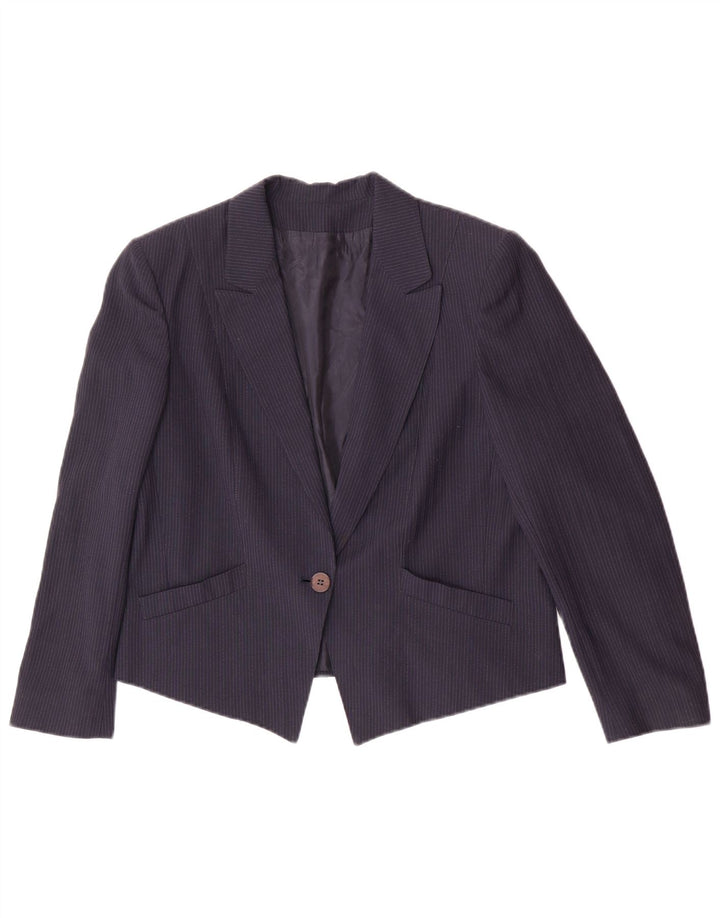 Vintage mujer 1 botón Blazer chaqueta IT 46 grande azul marino a rayas