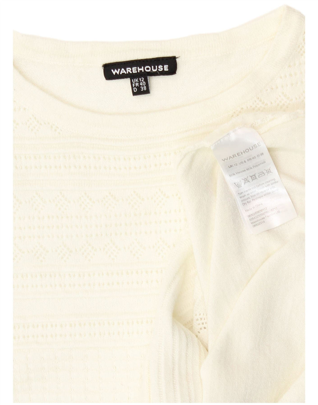 Warehouse Suéter tipo jersey con cuello redondo para mujer UK 12 Medium Off White Viscosa
