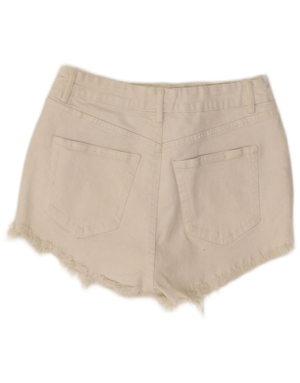 Zara Shorts De Mezclilla De Cintura Alta Para Mujer EU 38 Small W28 Algodón Blanco Roto