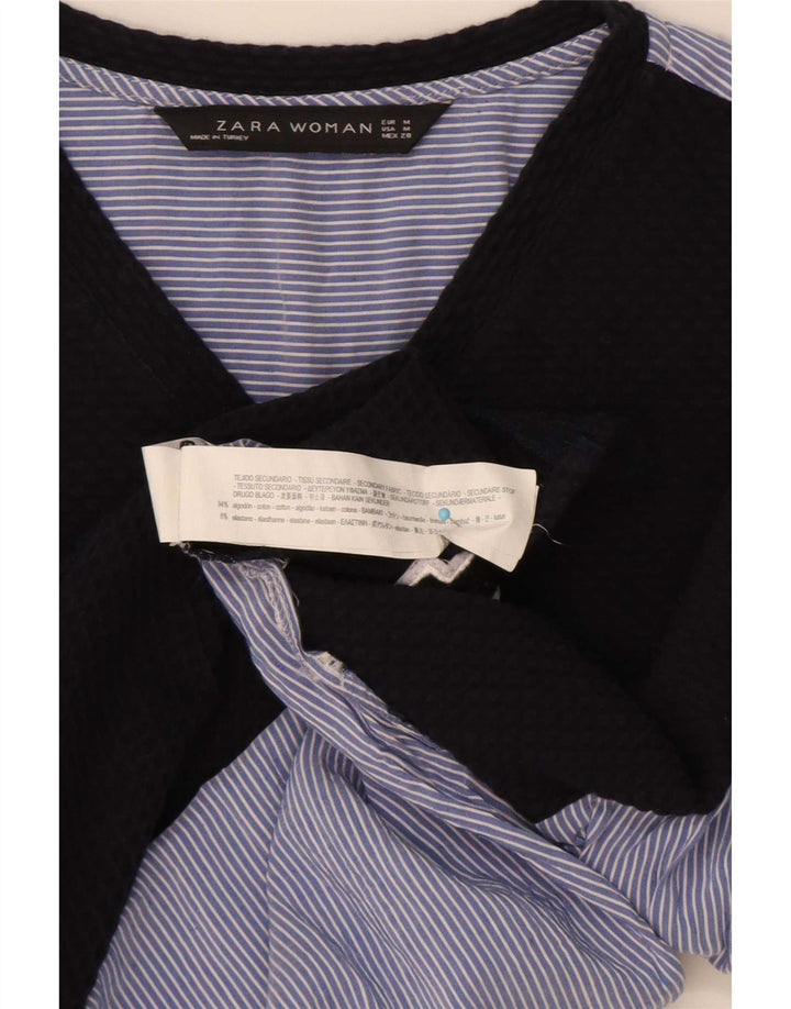 Zara Camisa tipo pulóver gráfico para mujer Reino Unido 40 Algodón a rayas azul medio
