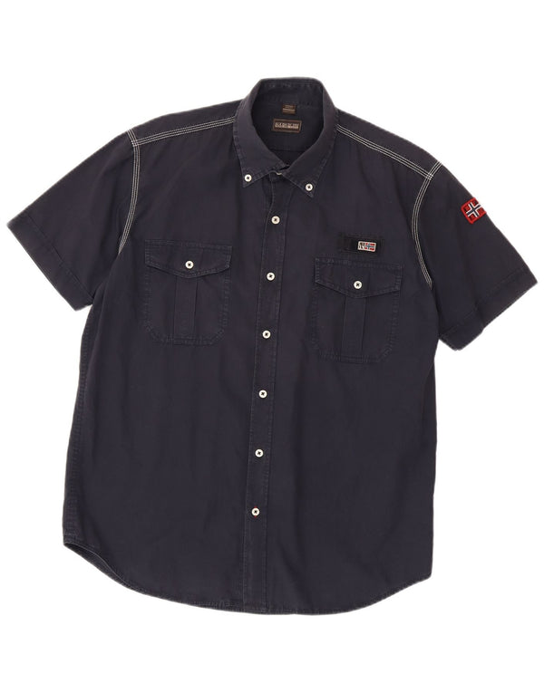 Napapijri - Camisa de manga corta para hombre, talla grande, algodón azul marino