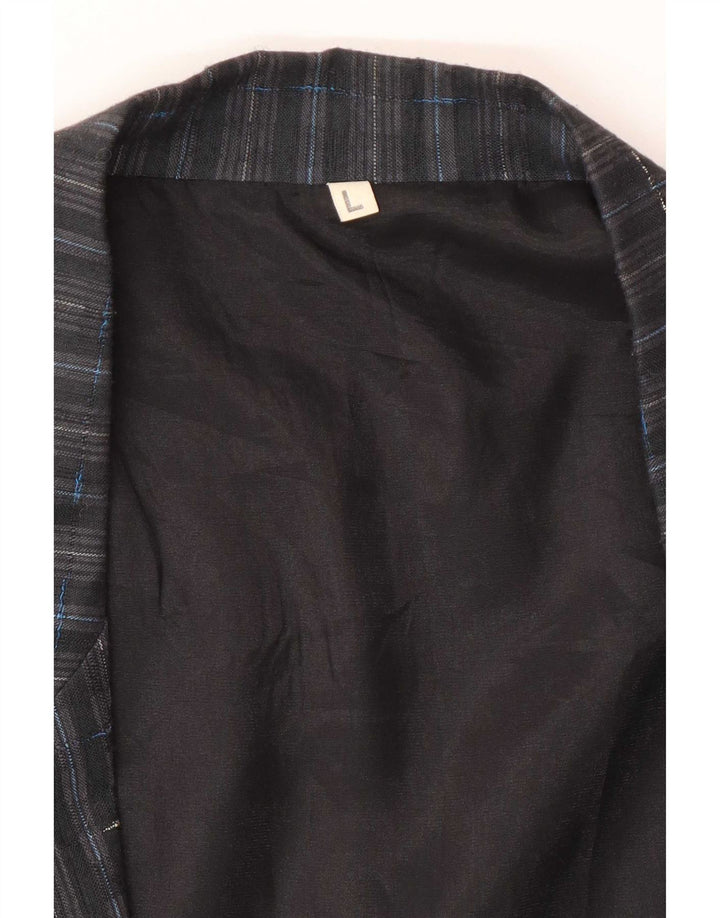 Vintage hombres 1 botón Blazer chaqueta Reino Unido 40 grande azul marino comprobar poliéster