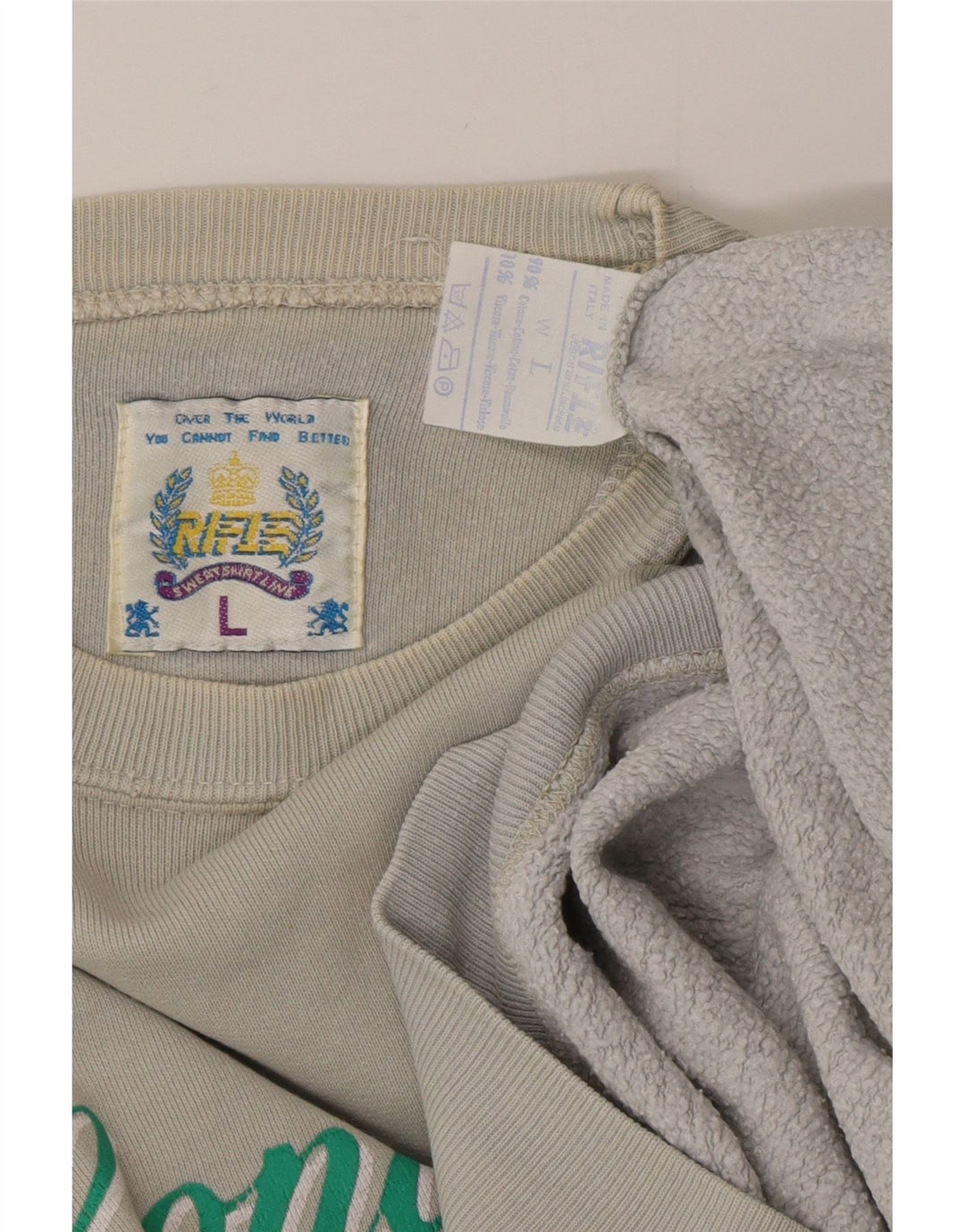 RIFLE Sudadera gráfica para hombre Jumper Large Gris Algodón