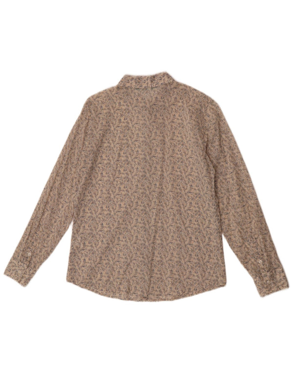 Benetton Womens Shirt UK 6 XS Beige Floral Cotton