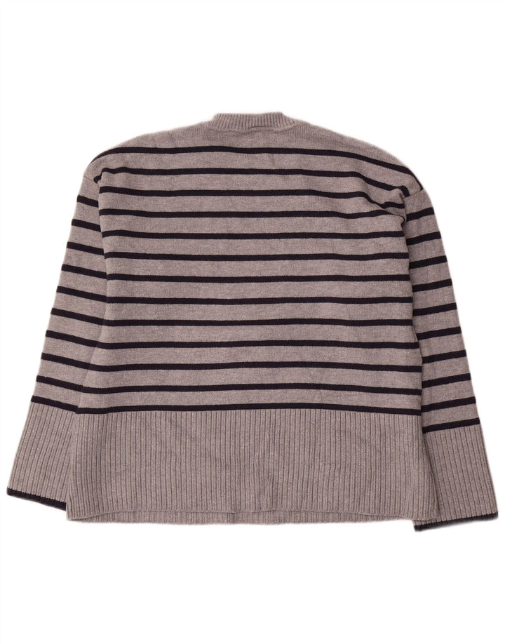 Zara Mujer Suéter De Cuello Redondo De Gran Tamaño UK 10 Small Gris Rayas