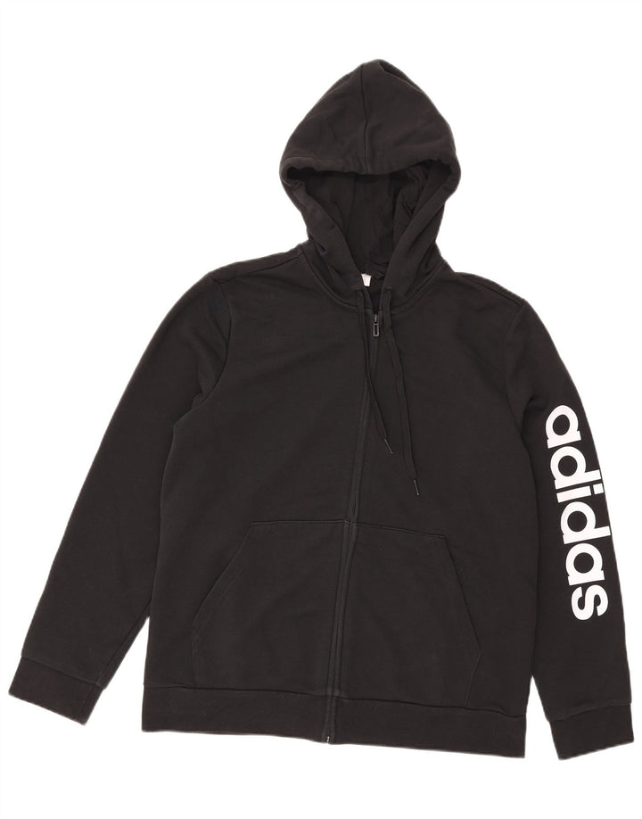 Adidas - Sudadera con capucha y cremallera gráfica para hombre, talla grande, color negro
